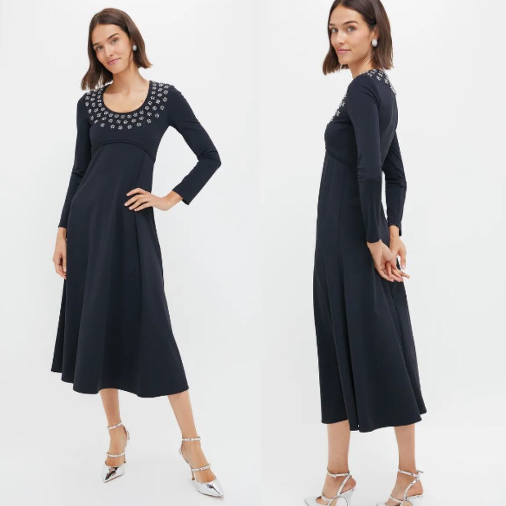 NWT Sea‎ New York Black Caryl Beaded Dress Large Black Long Sleeve Formal $425